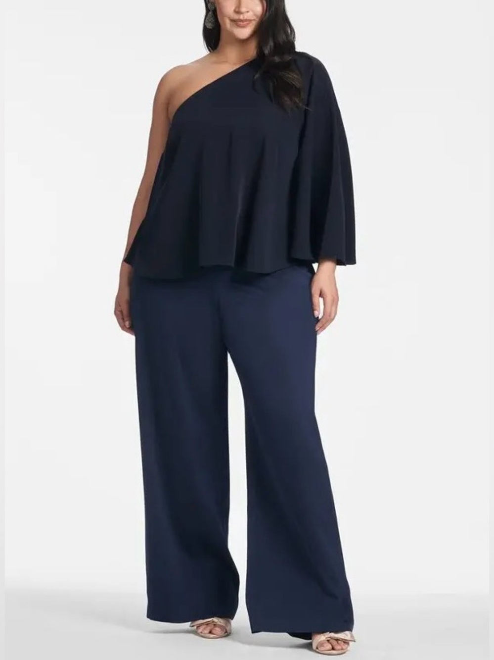 Sachin & Babi Black One Shoulder Draped Blouse Asymmetric Minimalist Luxe Top3XL